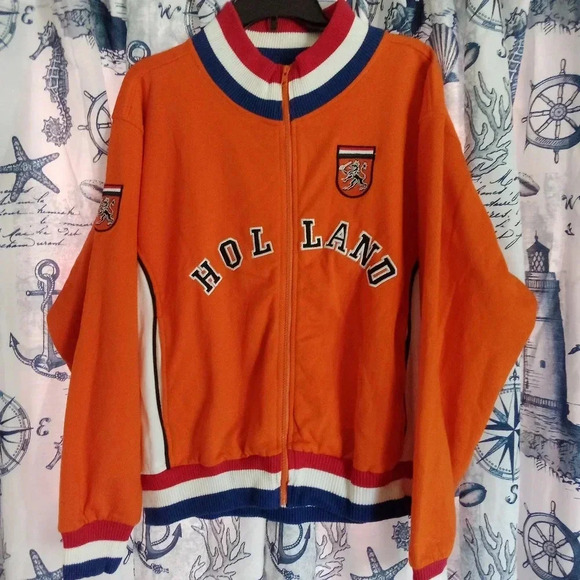 Vintage Holland Zip Up Varsity Jacket Orange Blue White Size Medium - Picture 8 of 8